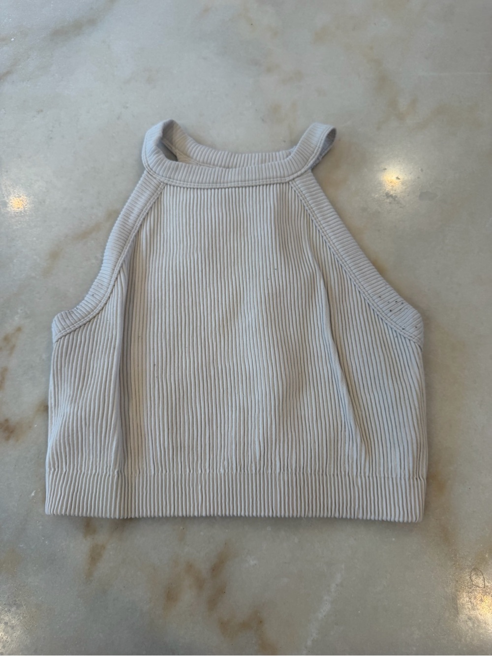 aerie Ribbed High-Neck Crop Tank Top - Off-White